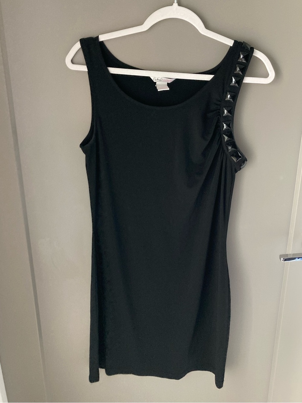 Candie's Black Asymmetrical Stud-Shoulder Dress